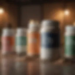 A variety of protein powder containers showcasing different flavors