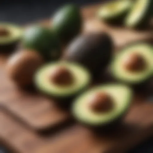 Delicious avocados on a cutting board