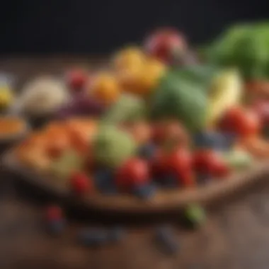 Colorful Nutrition Essentials Fresh fruits and vegetables arranged artfully