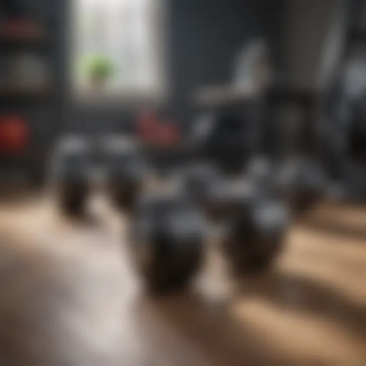 Showcasing adjustable dumbbells in a modern home gym setting