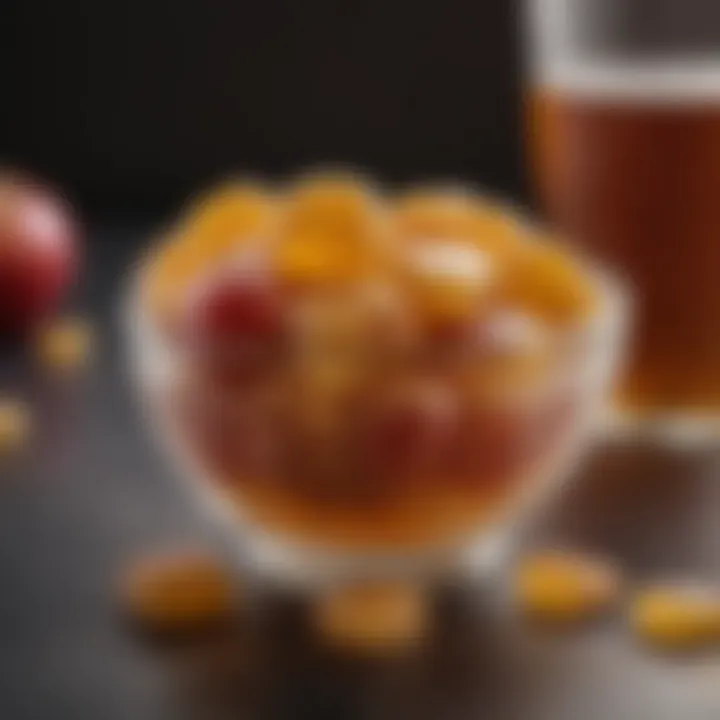 Close-up of apple cider vinegar gummies in a glass bowl