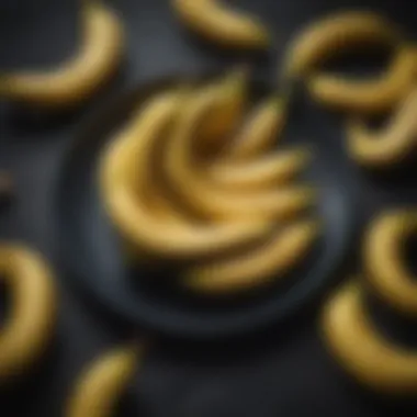 A plate of bananas arranged artistically with a dark background