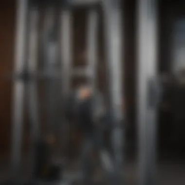 Detailed view of the assisted Smith machine showcasing its unique design