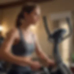 A person engaging in an elliptical workout at home, emphasizing cardiovascular health.