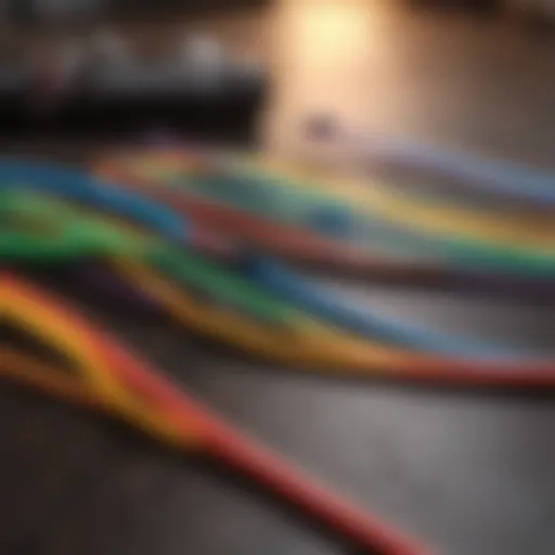 Colorful resistance bands arranged neatly