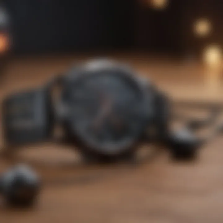 Close-up of fitness watch with earphones connected