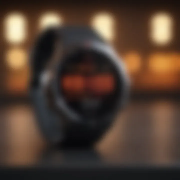 Fitness watch showing heart rate and music playlist