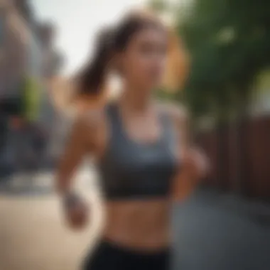 Jogging with Music on a Fitness Watch A person jogging with a fitness watch playing music