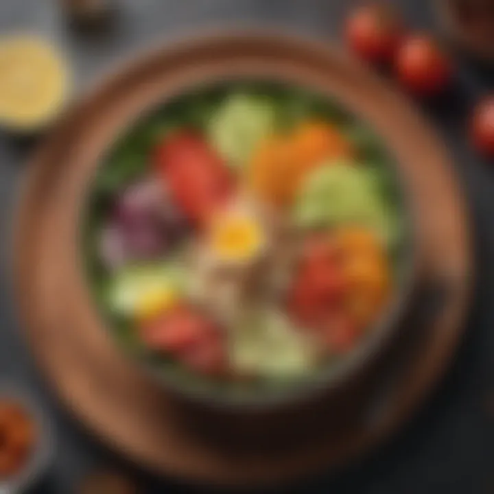 Colorful salad bowl featuring fresh vegetables and protein sources