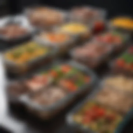 Keto lunch meal prep containers with assorted low-carb ingredients
