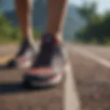 Lightweight running shoes in action on a track