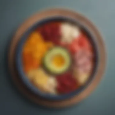 A colorful plate showcasing various food groups for nutrition
