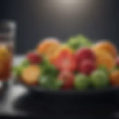 Fresh fruits and vegetables arranged on a plate for a balanced diet