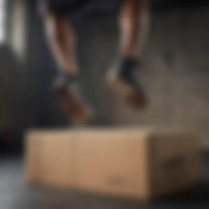 Close-up of feet landing on a box during a jump