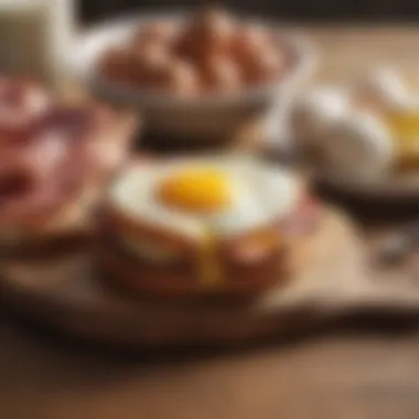 Bacon and Eggs: A Healthy Eating Concept Healthy lifestyle concept with bacon and eggs on a wooden table