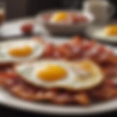 Crispy Bacon and Fried Eggs Plate of crispy bacon and fried eggs served together