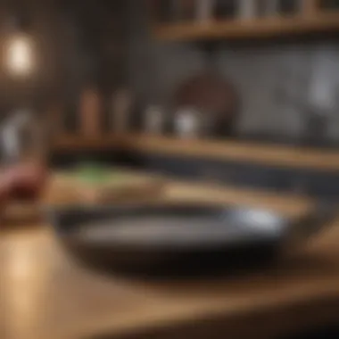 The Art of Seasoning Cast Iron A beautifully seasoned cast iron pan resting on a wooden countertop