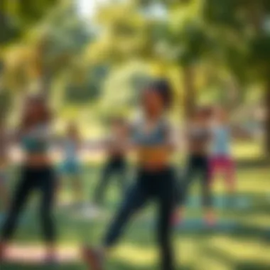 Engaging Outdoor Fitness Class An outdoor fitness class in a vibrant park setting