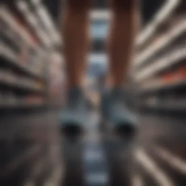 Selecting the Perfect Fit A person trying on sneakers in a sports store.