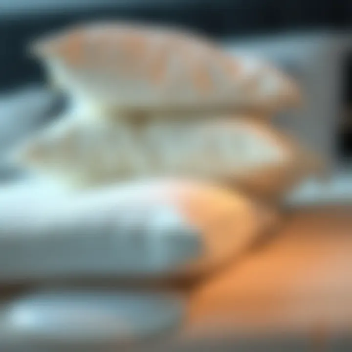 Close-up view of pillow materials displaying memory foam, latex, and gel options.