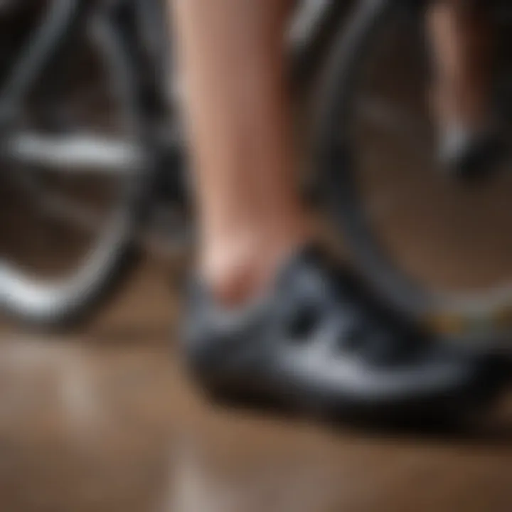 Close-up of cycling shoes compatible with Peloton pedals