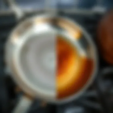 Restored Stainless Steel Pan Before and after cleaning stainless steel