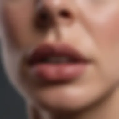 Close-up of lip skin condition treated by steroid cream