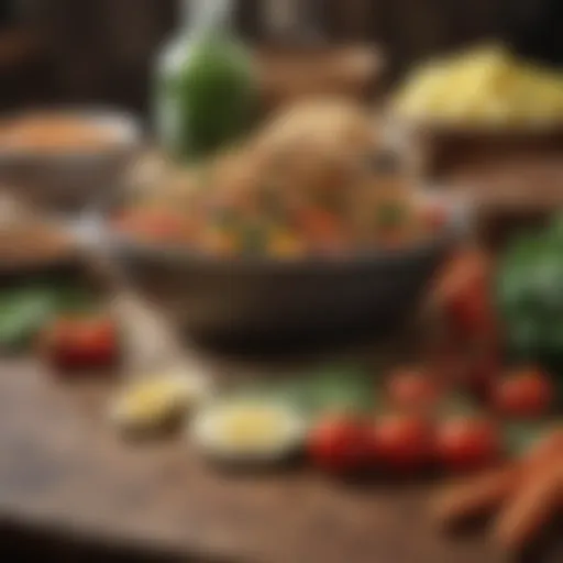Healthy meal preparation with vibrant vegetables and grains