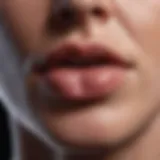 Visual representation of lip herpes symptoms showing blisters and lesions.