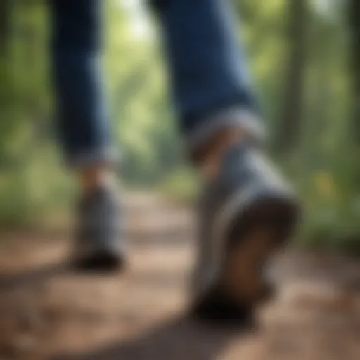 Comfortable walking sneakers on a trail