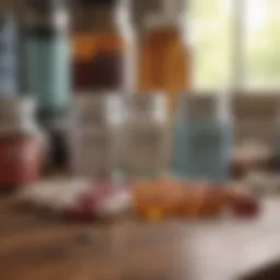 A diverse range of probiotic supplement capsules and powders displayed on a wooden table.