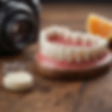 Natural ingredients for teeth whitening laid out on a wooden surface