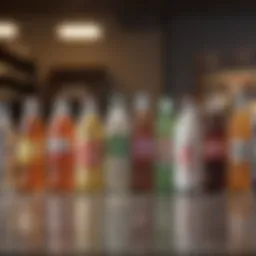 A variety of popular diet drinks lined up on a table