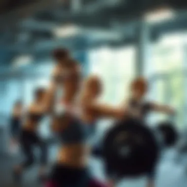 Dynamic workout scene showcasing strength training and cardio exercises