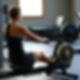 Proper rowing machine form demonstrated by an athlete