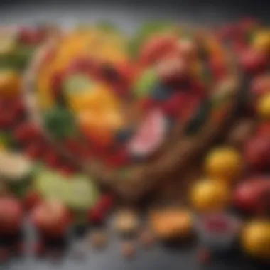 Heart-Healthy Foods for Cholesterol Management Colorful array of heart-healthy foods including fruits, vegetables, and whole grains