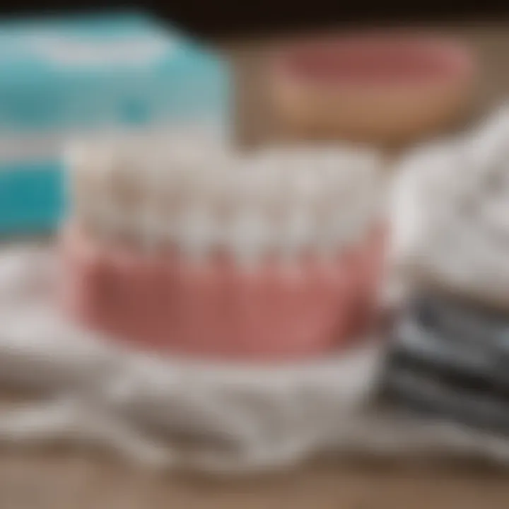 A close-up of various DIY teeth whitening kits arranged on a countertop.