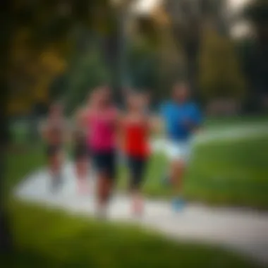 Group running session in a park