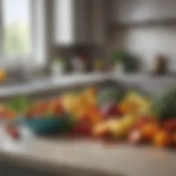 Colorful array of fresh fruits and vegetables on a kitchen counter