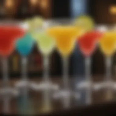 A variety of margarita flavors displayed in colorful glasses