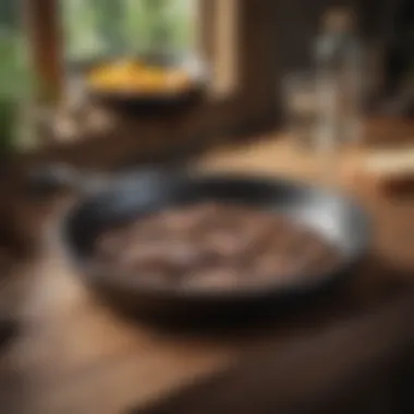 A well-maintained cast iron pan ready for use on a rustic countertop