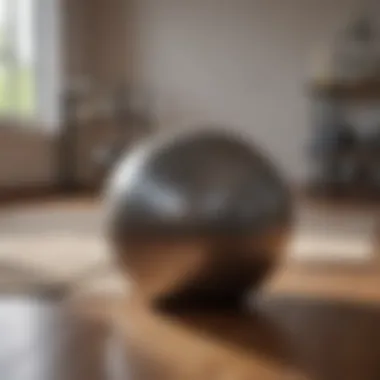 A stability ball positioned in a bright home gym