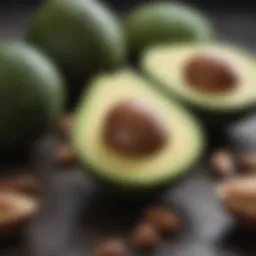 Fresh avocados and nuts representing healthy fats in the ketogenic diet