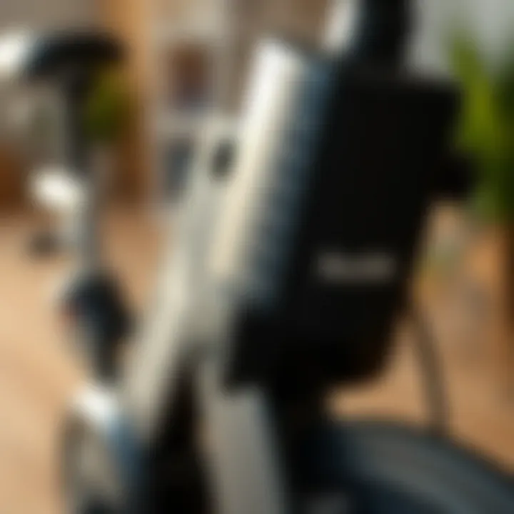 Close-up of a desk exercise bike's features and settings
