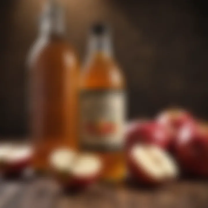 A bottle of apple cider vinegar with fresh apples