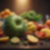 Vibrant selection of detoxifying fruits and vegetables