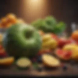 Vibrant selection of detoxifying fruits and vegetables