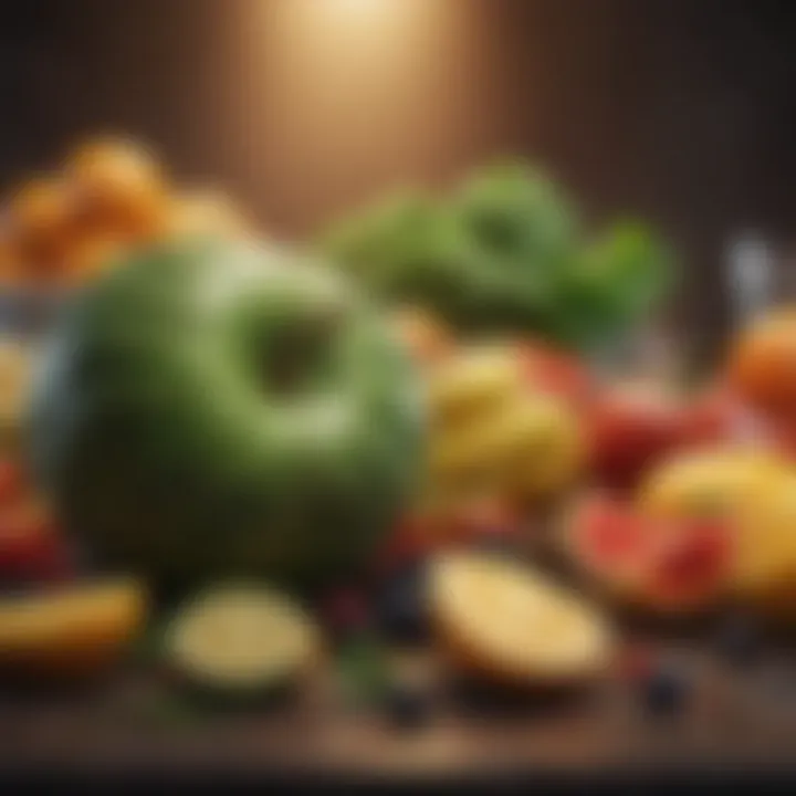 Vibrant selection of detoxifying fruits and vegetables