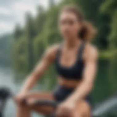 Interface Navigation for Rowing User navigating the Apple Fitness+ interface for rowing workouts