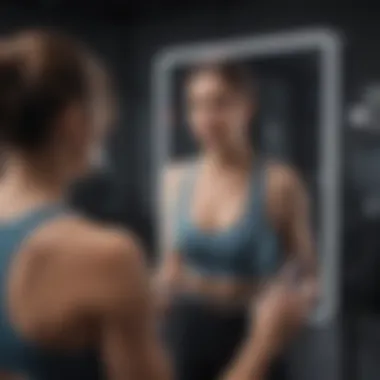 User Engagement with Technology User interacting with a mirror workout screen during a fitness session